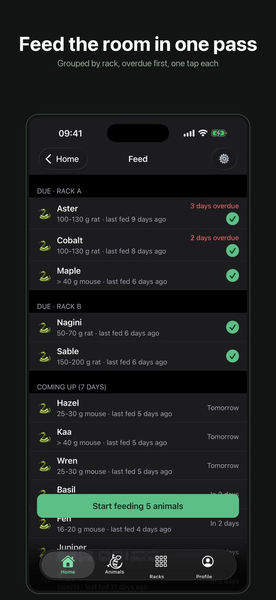 Feeding list grouped by rack